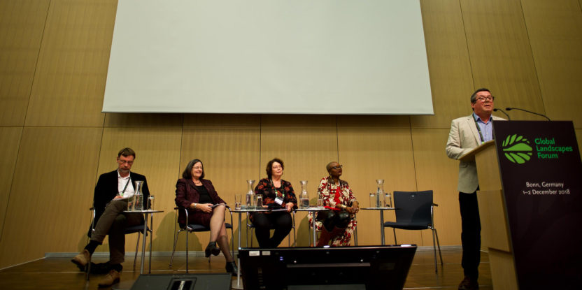 "Looking at the past to shape the Landscape Approach of the future" panelists at the Global Landscapes Forum, Bonn, Germany.