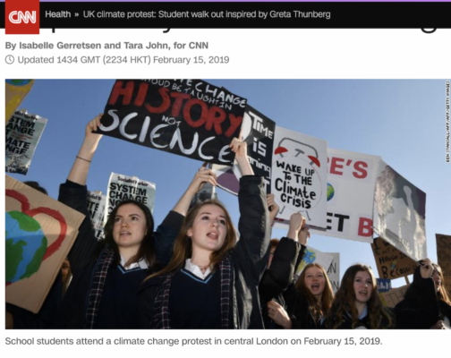 CNN reports of UK school children striking against Conservative government inaction against climate change