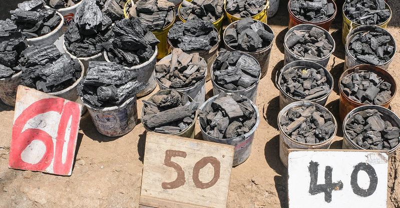 Buckets of charcoal