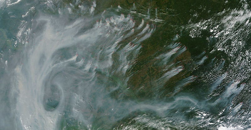 Satellite image shows smoke drifting in the atmosphere